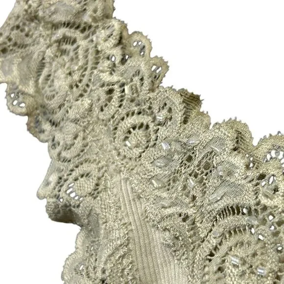 Vtg Y2K Lace Trimmed Tank Top Womens Sz XL Beige Fairycore Beaded Coquette Fairy - Picture 12 of 13